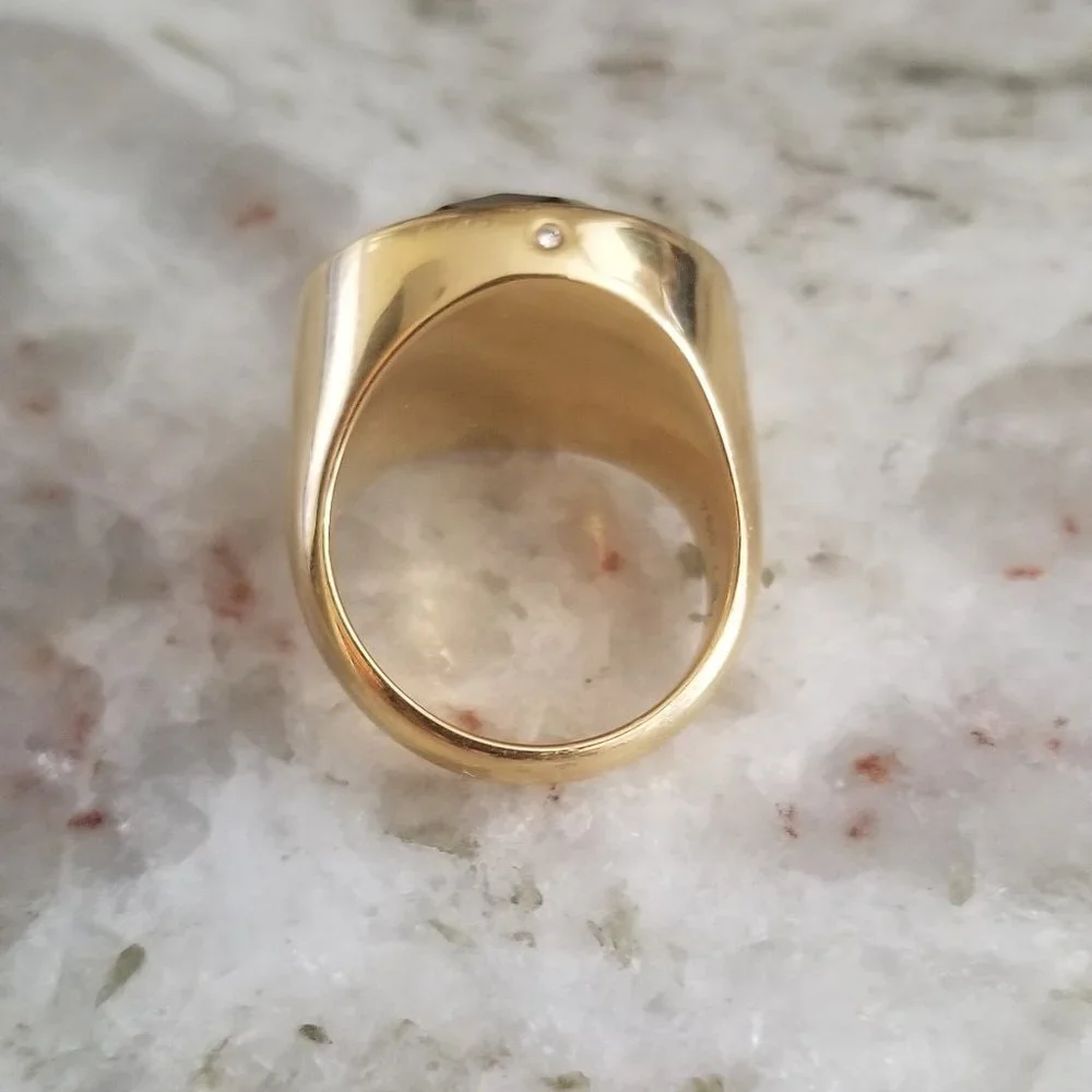 LE HEAVY HIGH END MONICA RICH KOSANN DIAMOND FACETED SMOKY QUARTZ 18K GOLD RING